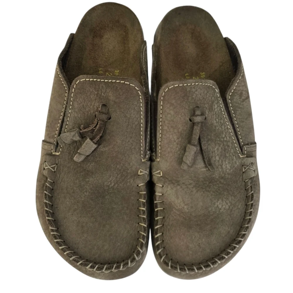 Birkenstock Papillio Leather Tassel Slide Mule Moccasin Shoes Sandal Brown Sz 39 - Picture 4 of 15